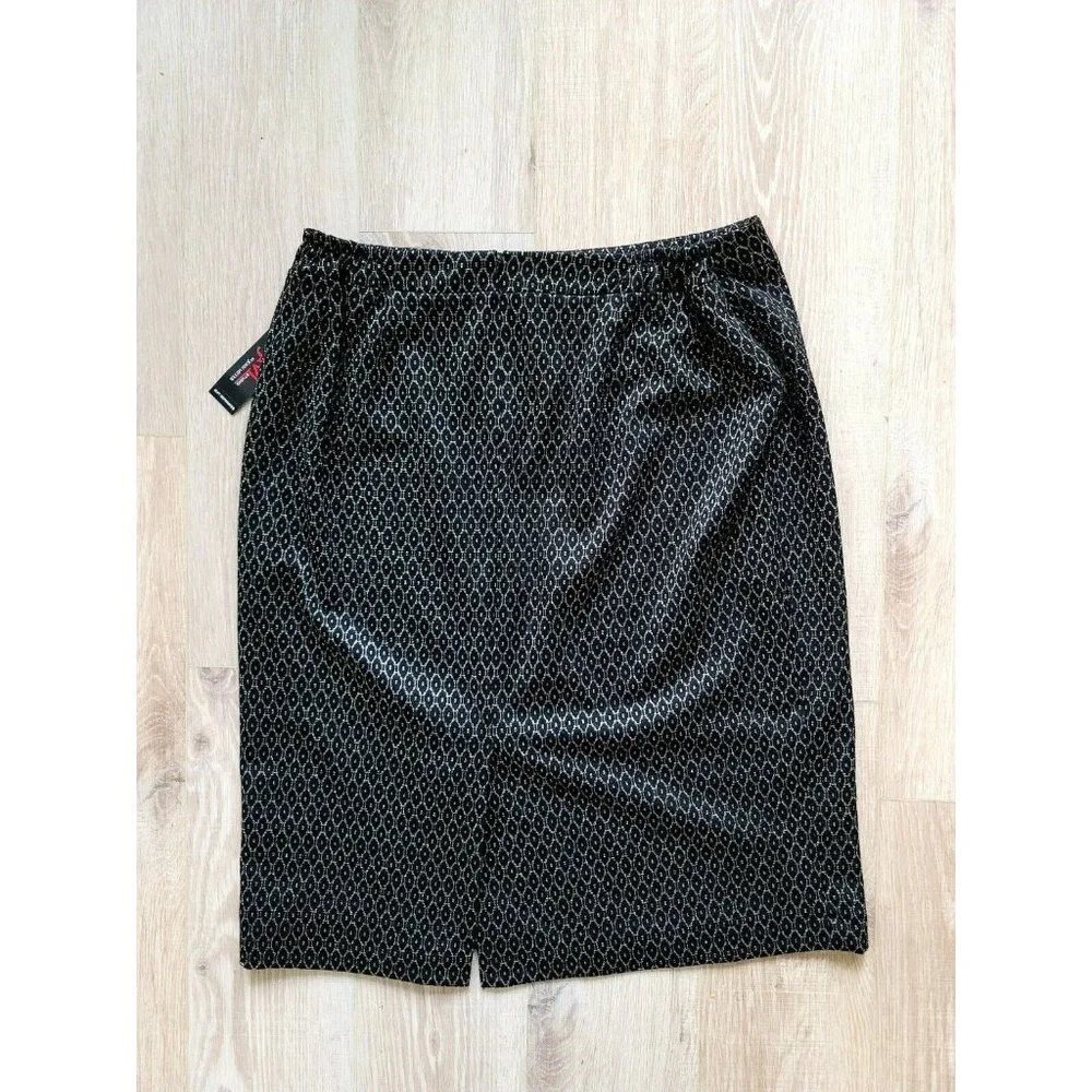 JM Studio John Meyer Black Gold Straight Lined Career Workwear Slit Skirt Sz 18W - Picture 5 of 11